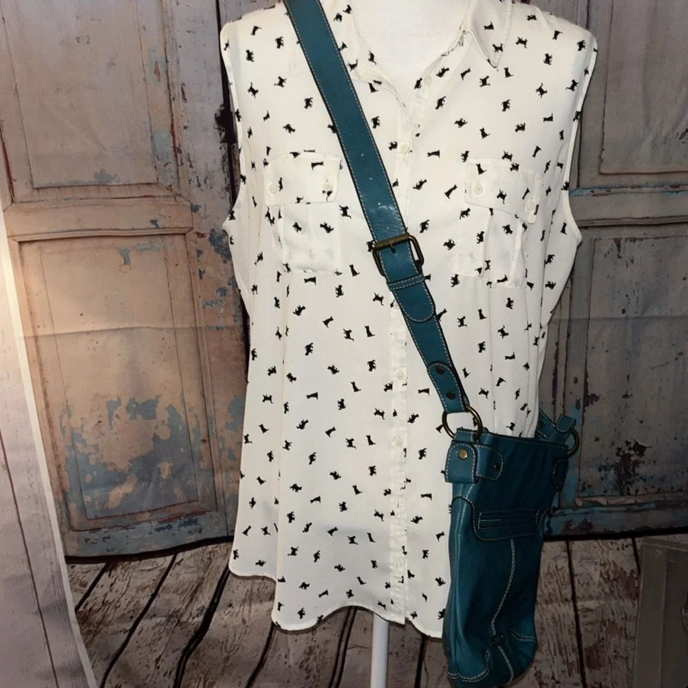 *SOLD on EBAY  by Liz Claiborne Teal Crossbody Bag w/brushed gold hardware - Picture 2 of 12